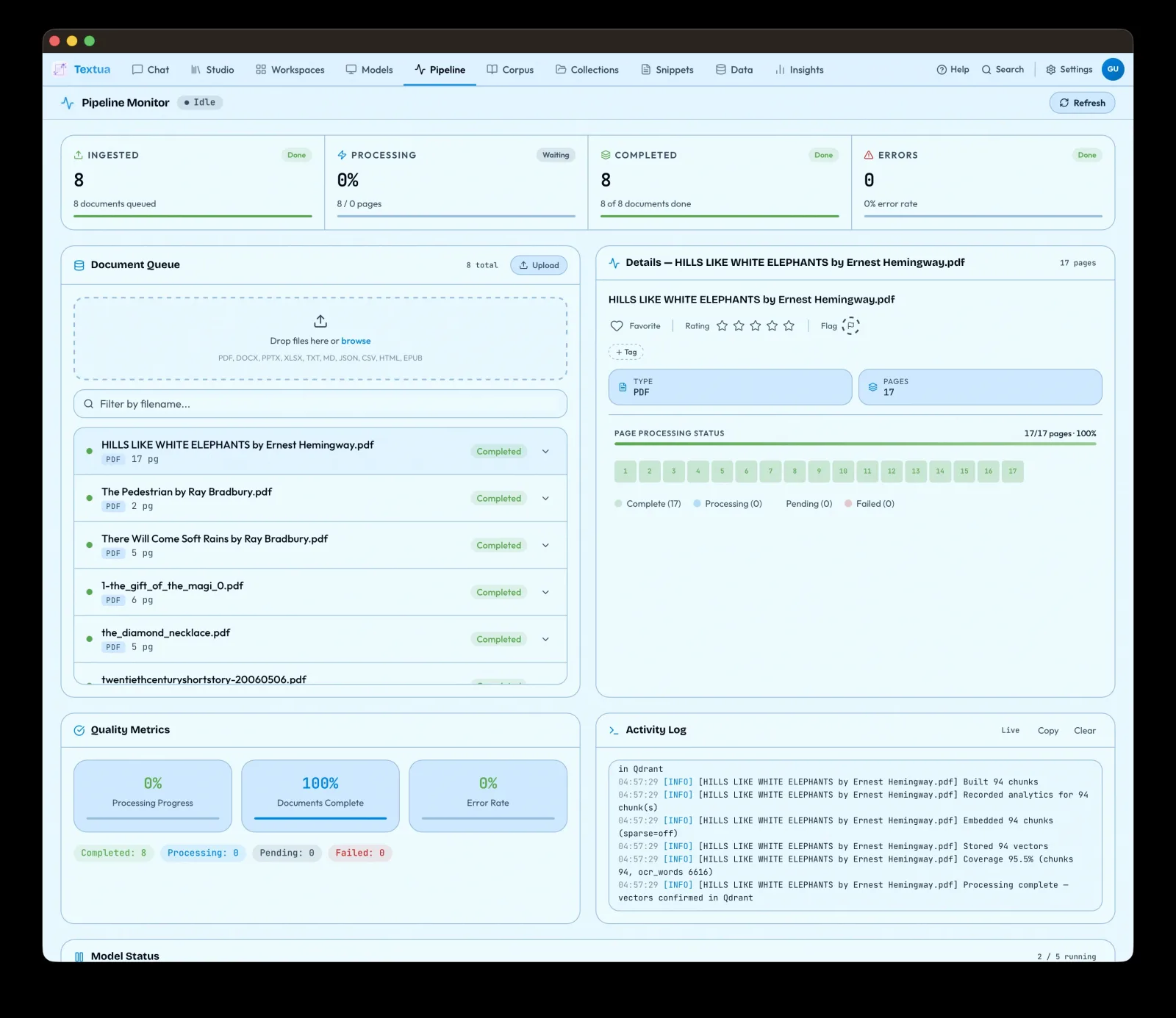 Textua Pipeline — Watch every page get processed